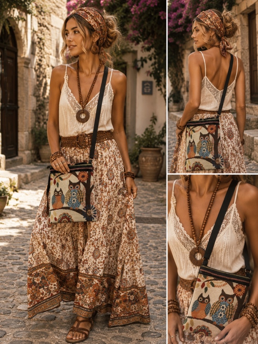Stone Mountain Fabric Owl Shoulder / Crossbody Bag